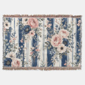 Waterverf Navy Bloem Streep Patroon Ontwerp Deken (Voorkant)