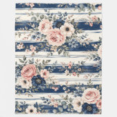 Waterverf Navy Bloem Streep Patroon Ontwerp Fleece Deken (Voorkant)