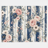 Waterverf Navy Bloem Streep Patroon Ontwerp Fleece Deken (Voorkant (Horizontaal))