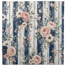 Waterverf Navy Bloem Streep Patroon Ontwerp