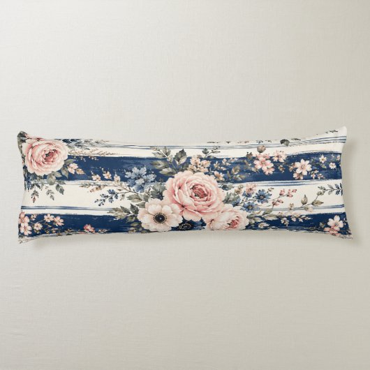 Waterverf Navy Bloem Streep Patroon Ontwerp Lichaamskussen (Achterkant)