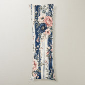 Waterverf Navy Bloem Streep Patroon Ontwerp Lichaamskussen (Voorkant Verticaal)