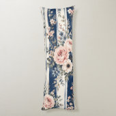 Waterverf Navy Bloem Streep Patroon Ontwerp Lichaamskussen (Achterkant (Verticaal))