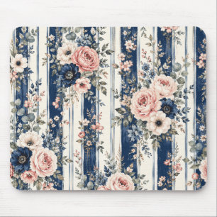 Waterverf Navy Bloem Streep Patroon Ontwerp Muismat