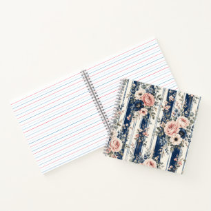 Waterverf Navy Bloem Streep Patroon Ontwerp Notitieboek