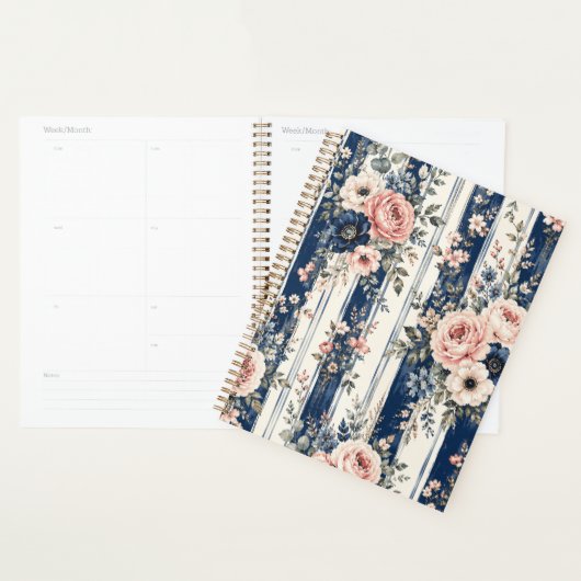Waterverf Navy Bloem Streep Patroon Ontwerp Planner (Display)