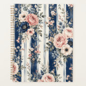 Waterverf Navy Bloem Streep Patroon Ontwerp Planner (Voorkant)