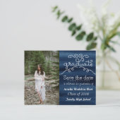 Waterverf Navy Blue Afstuderen de datumfoto op te  Aankondigingskaart (Staand voorkant)