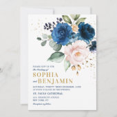 Waterverf Navy Blue Blush Roos Floral Wedding Kaart (Voorkant)