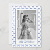 Waterverf Navy Blue Bows Kerstfoto Feestdagenkaart (Voorkant)