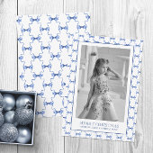 Waterverf Navy Blue Bows Kerstfoto Feestdagenkaart
