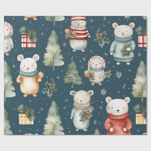 Waterverf Navy Blue Christmas Mouse Cadeaupapier (Vlak)