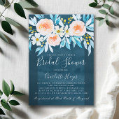 Waterverf Navy Blue Elegant Floral Vrijgezellenfee Kaart