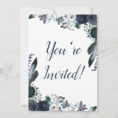 Waterverf Navy Blue Floral Afstuderen Invite Kaart (Achterkant)