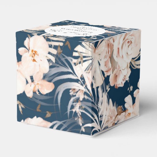 Waterverf navy blue floral personage bruiloft bedankdoosjes (Achterkant)