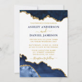 Waterverf Navy Blue Gold Marble Geode Foto Kaart (Voorkant)