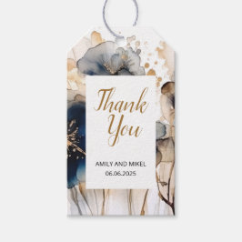 Waterverf Navy Blue Golden Floral Gift Label Cadeaulabel