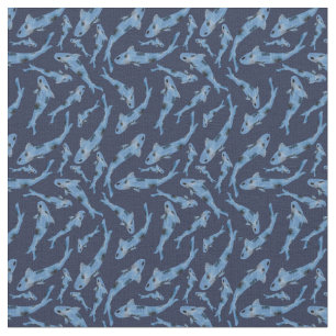 Waterverf Navy Blue Koi Fish Pattern Stof