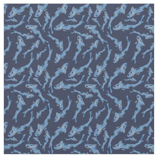 Waterverf Navy Blue Koi Fish Pattern Stof (Close Up)