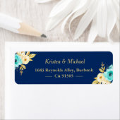 Waterverf Navy Blue Mint Gold Garden Floral Etiket (Insitu)