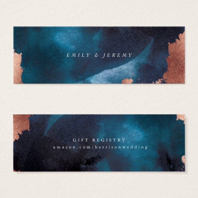 Waterverf Navy Blue Moody Roos Gold Gift Registry Mini Visitekaartjes (Voorkant /achterkant)