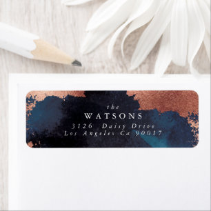 Waterverf Navy Blue Moody Roos Gold Wedding Etiket