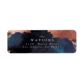 Waterverf Navy Blue Moody Roos Gold Wedding Etiket (Voorkant)