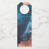 Waterverf Navy Blue Moody Roos Gold Wedding Flessenhanger (Voorkant)