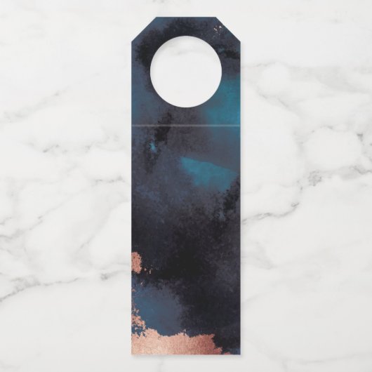 Waterverf Navy Blue Moody Roos Gold Wedding Flessenhanger (Achterkant)