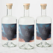 Waterverf Navy Blue Moody Roos Gold Wedding Likeurfles Etiket (Flessen)