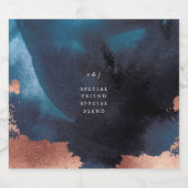 Waterverf Navy Blue Moody Roos Gold Wedding Likeurfles Etiket (Enkel label)