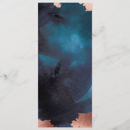 Waterverf Navy Blue Moody Roos Gold Wedding Menu (Achterkant)