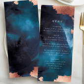 Waterverf Navy Blue Moody Roos Gold Wedding Menu