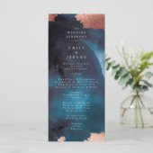 Waterverf Navy Blue Moody Roos Gold Wedding Programmakaart (Staand voorkant)
