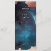 Waterverf Navy Blue Moody Roos Gold Wedding Programmakaart (Voorkant)