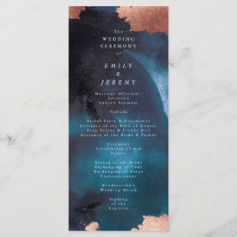 Waterverf Navy Blue Moody Roos Gold Wedding Programmakaart
