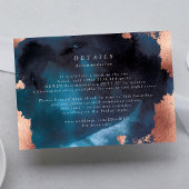 Waterverf Navy Blue Moody Roos Gold Wedding RSVP Kaartje