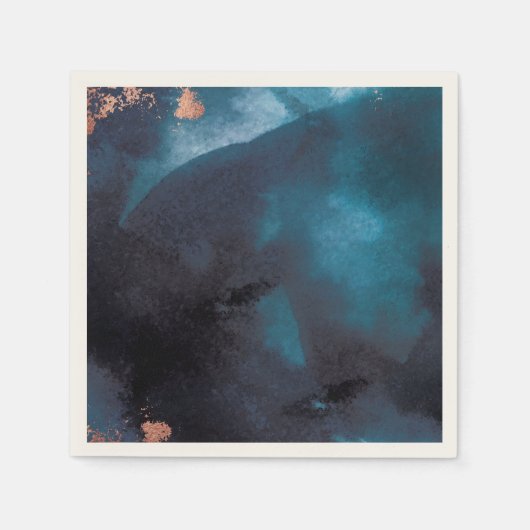 Waterverf Navy Blue Moody Roos Gold Wedding Servet (Voorkant)