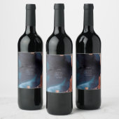 Waterverf Navy Blue Moody Roos Gold Wedding Wijn Etiket (Flessen)