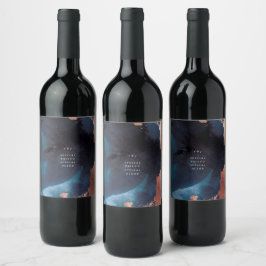 Waterverf Navy Blue Moody Roos Gold Wedding Wijn Etiket