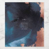 Waterverf Navy Blue Moody Roos Gold Wedding Wijn Etiket (Enkel label)