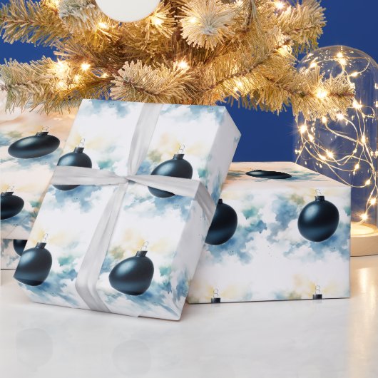 Waterverf Navy Blue Ornament Wrapping Paper Cadeaupapier (Feestdagen)