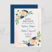 Waterverf Navy Blue Peach Coral Floral Wedding Save The Date (Voorkant / Achterkant)