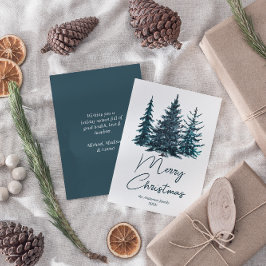 Waterverf Navy Blue Pine Trees Vrolijk Kerstfeest Feestdagenkaart