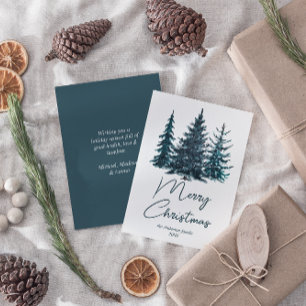 Waterverf Navy Blue Pine Trees Vrolijk Kerstfeest Feestdagenkaart
