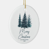 Waterverf Navy Blue Pine Trees Vrolijk Kerstfeest Keramisch Ornament (Rechts)
