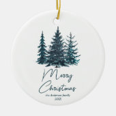 Waterverf Navy Blue Pine Trees Vrolijk Kerstfeest Keramisch Ornament (Voorkant)