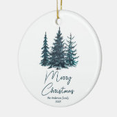Waterverf Navy Blue Pine Trees Vrolijk Kerstfeest Keramisch Ornament (Links)