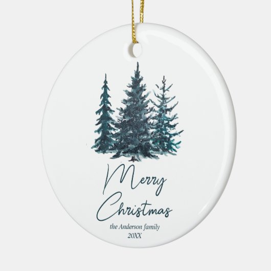 Waterverf Navy Blue Pine Trees Vrolijk Kerstfeest Keramisch Ornament (Links)