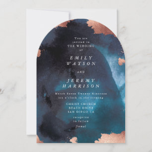 Waterverf Navy Blue Roos Gold Wedding Arch Kaart